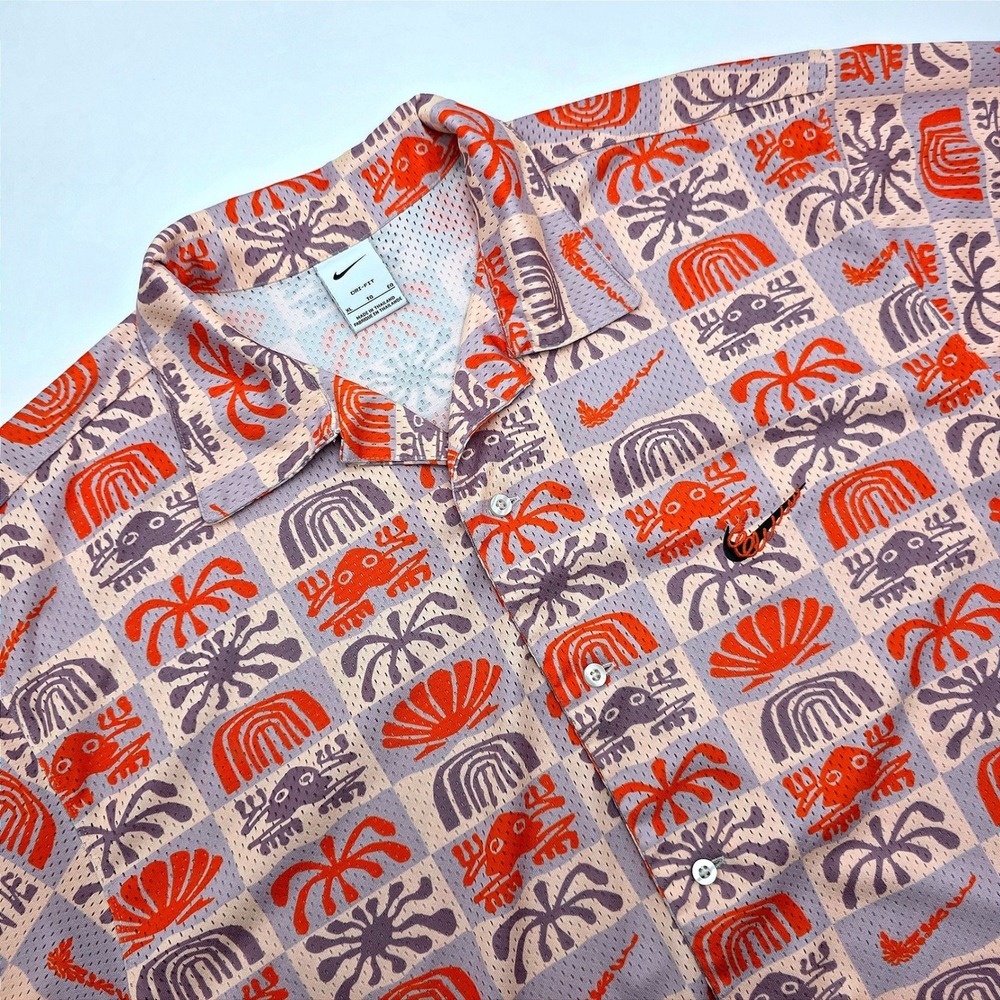 Nike Dri-FIT Mesh Button Down Graphic Shirt XL Peach‎ Purple Mens